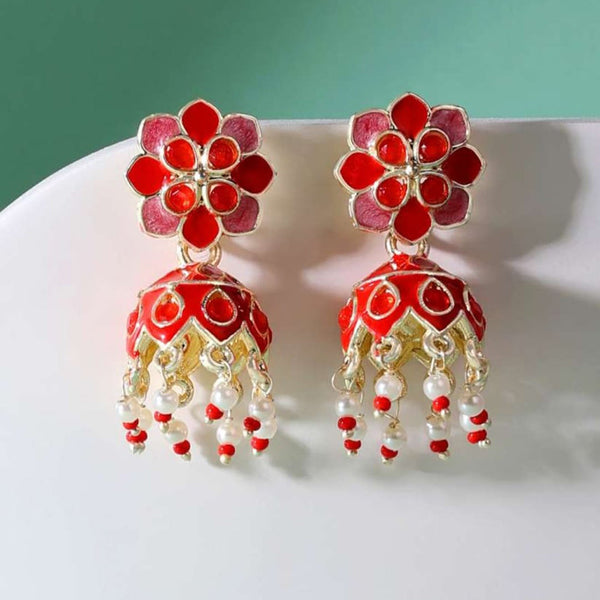 Indian Imitation Jewellery Gold Plated Crystal Stone And Meenakari Jhumki