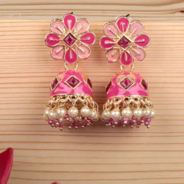 Indian Imitation Jewellery Gold Plated Crystal Stone And Meenakari Jhumki