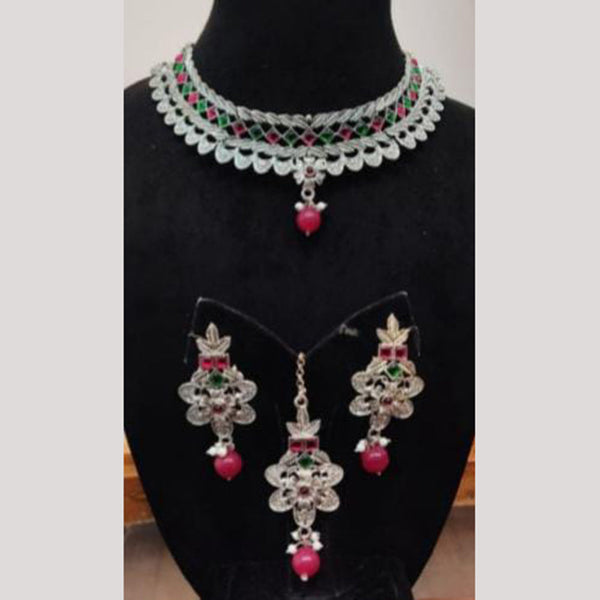 Indian Imitation Jewellery Silver Plated Crystal Stone And Pearls Necklace Set