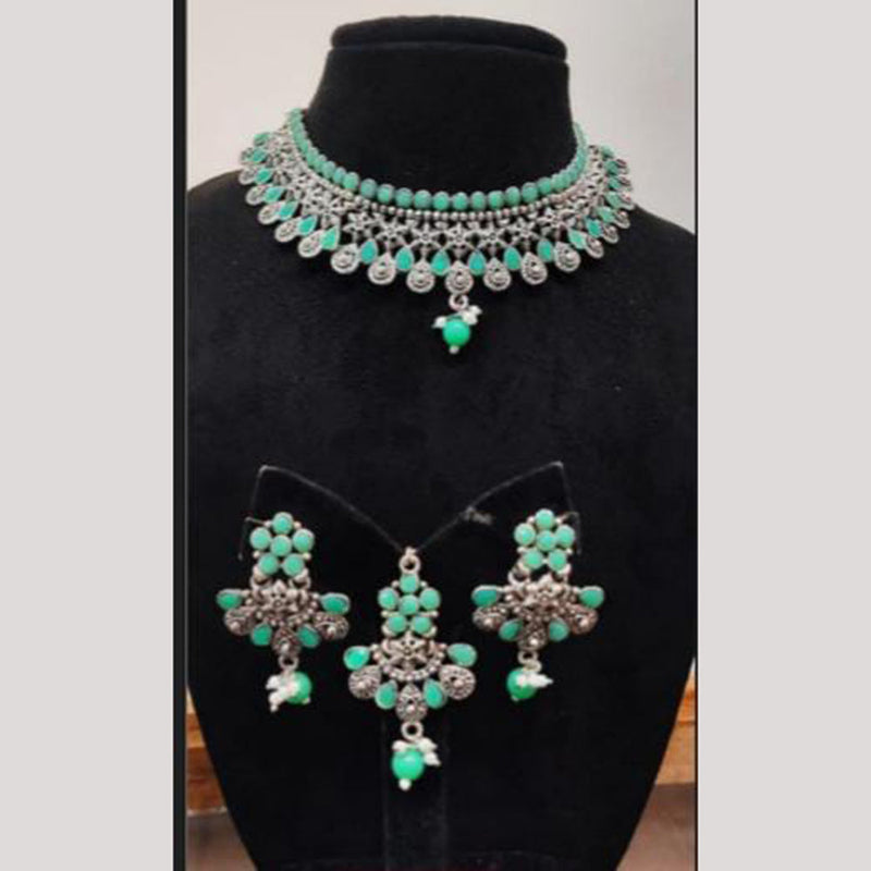 Indian Imitation Jewellery Oxidised Plated Crystal Stone And Pearls Necklace Set