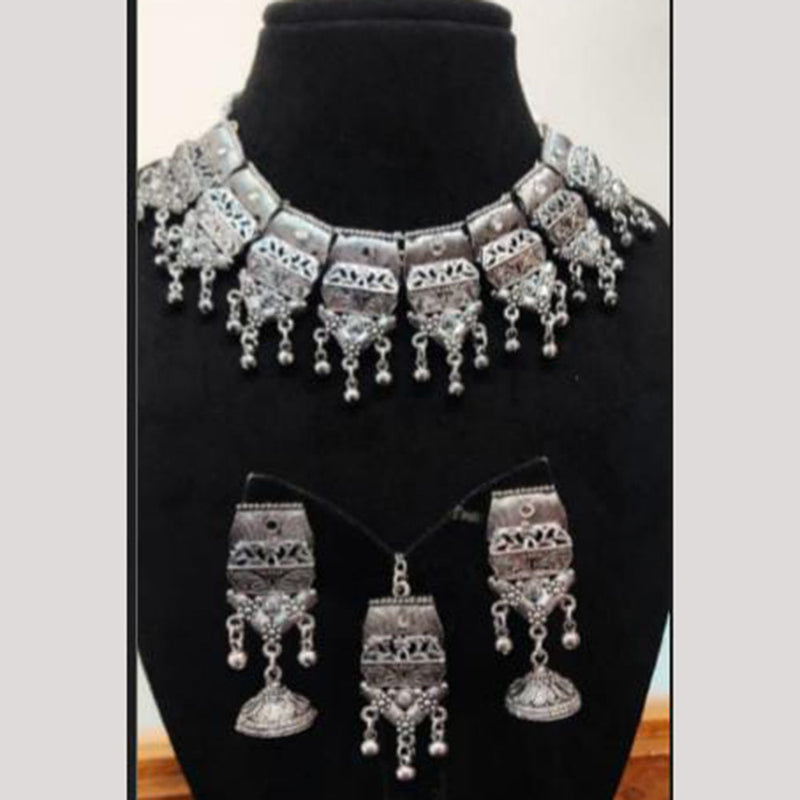 Indian Imitation Jewellery Oxidised Plated Pota Stone And Pearls Necklace Set