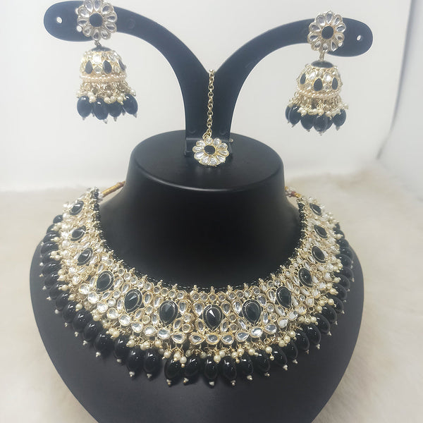 Indian Imitation Jewellery Gold Plated Crystal Stone And Pearls Choker Necklace Set