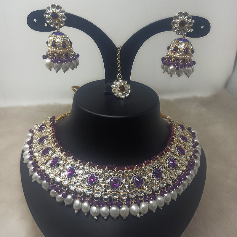 Indian Imitation Jewellery Gold Plated Crystal Stone And Pearls Choker Necklace Set