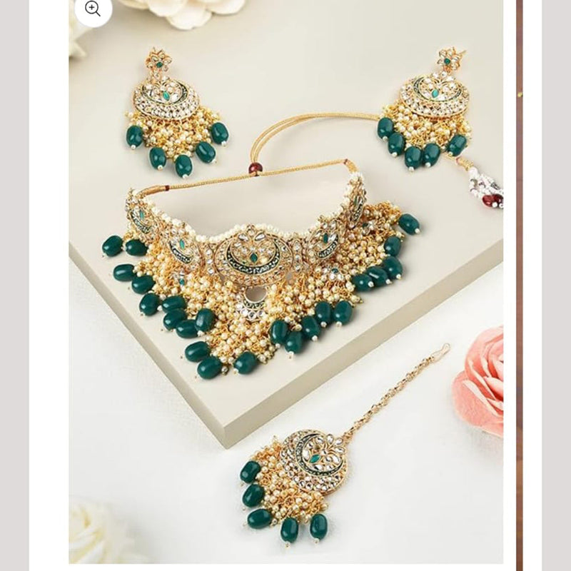 Indian Imitation Jewellery Gold Plated Kundan Stone And Pearls Choker Necklace Set