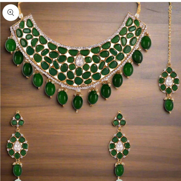 Indian Imitation Jewellery Gold Plated Crystal Stone Necklace Set