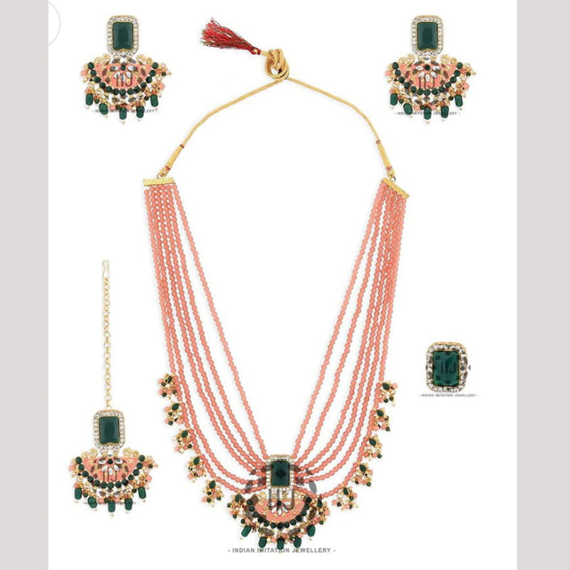 Indian Imitation Jewellery Gold Plated Crystal Stone And Pearls Necklace Set With Ring