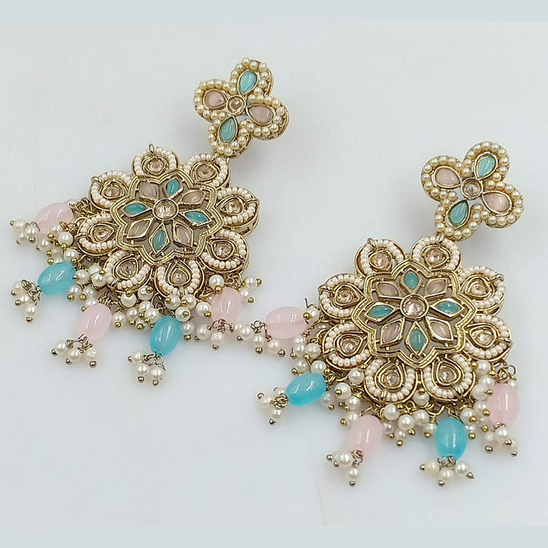 Rajwadi Collection Gold Plated Crystal Stone Pearl And Beads Dangler Earrings