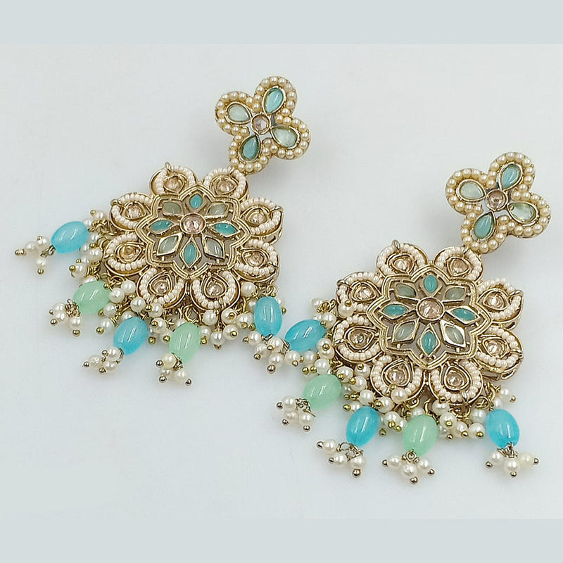 Rajwadi Collection Gold Plated Crystal Stone Pearl And Beads Dangler Earrings