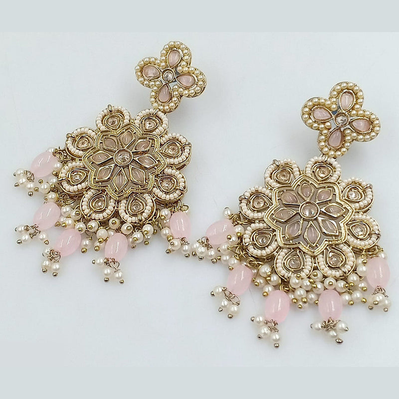 Rajwadi Collection Gold Plated Crystal Stone Pearl And Beads Dangler Earrings