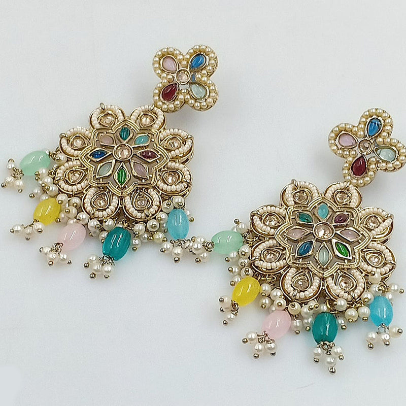 Rajwadi Collection Gold Plated Crystal Stone Pearl And Beads Dangler Earrings