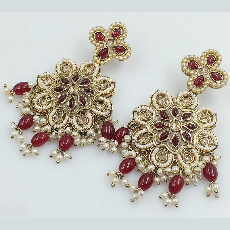 Rajwadi Collection Gold Plated Crystal Stone Pearl And Beads Dangler Earrings