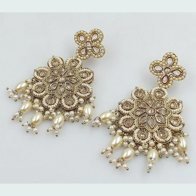 Rajwadi Collection Gold Plated Crystal Stone Pearl And Beads Dangler Earrings