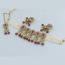 Rajwadi Collection Gold Plated Crystal Stone Pearl And Beads Choker Necklace Set