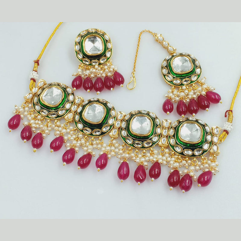 Rajwadi Collection Gold Plated Kundan Stone Pearl And Beads Necklace Set