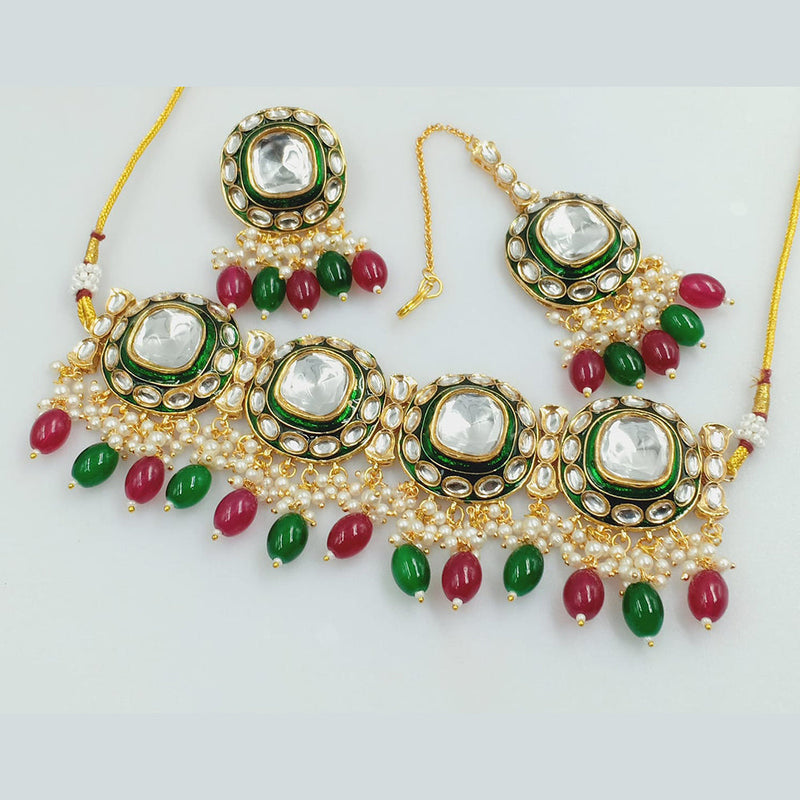 Rajwadi Collection Gold Plated Kundan Stone Pearl And Beads Necklace Set