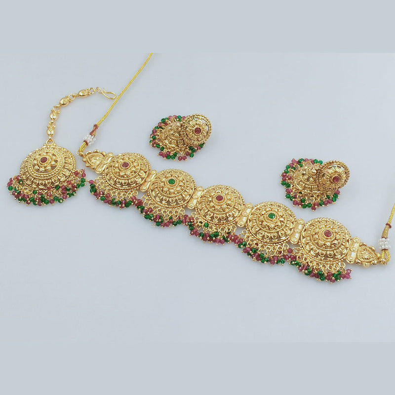 Rajwadi Collection Gold Plated Pota Stone Choker Necklace Set