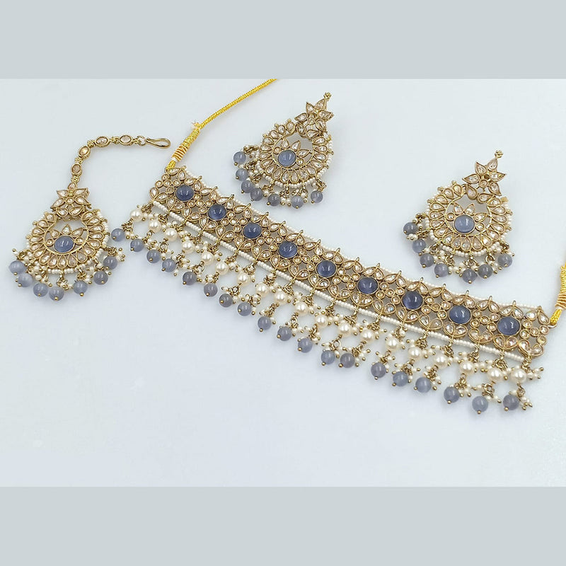 Rajwadi Collection Gold Plated Crystal Stone Pearl And Beads Choker Necklace Set