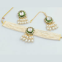 Rajwadi Collection Gold Plated Kundan Stone And Pearl  Choker Necklace Set