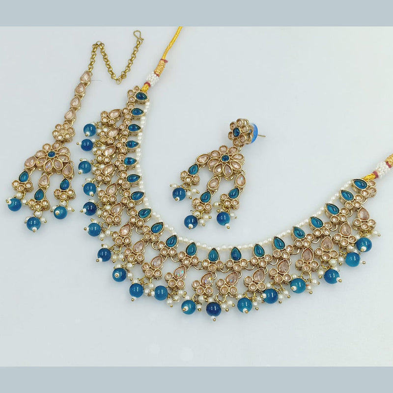 Rajwadi Collection Gold Plated Crystal Stone Pearl  And Beads  Necklace Set