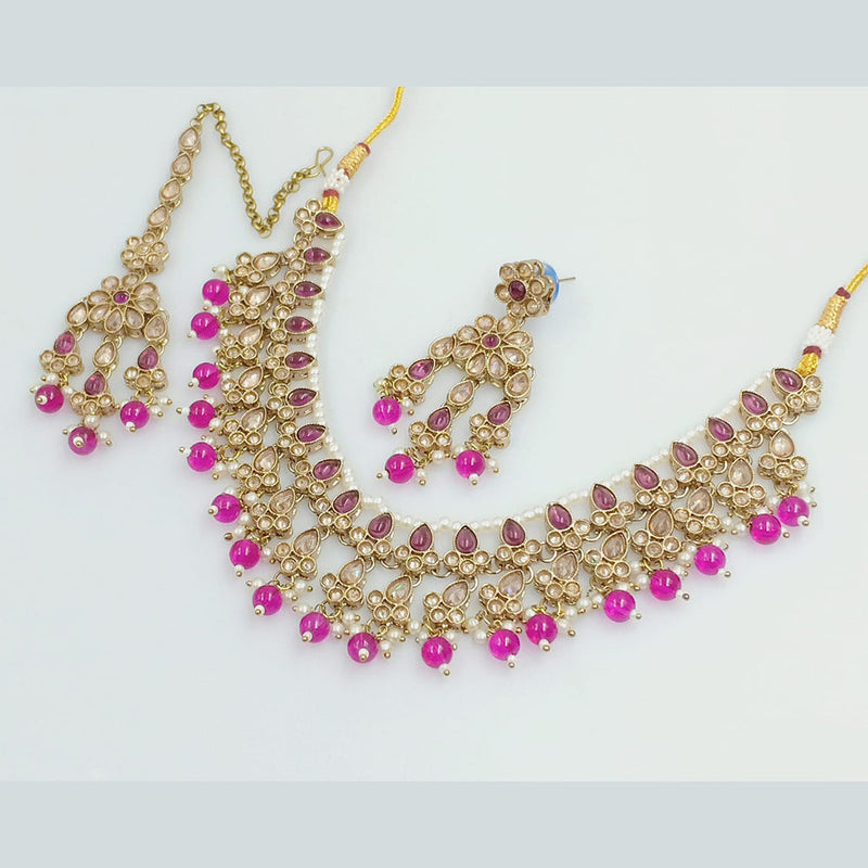 Rajwadi Collection Gold Plated Crystal Stone Pearl  And Beads  Necklace Set