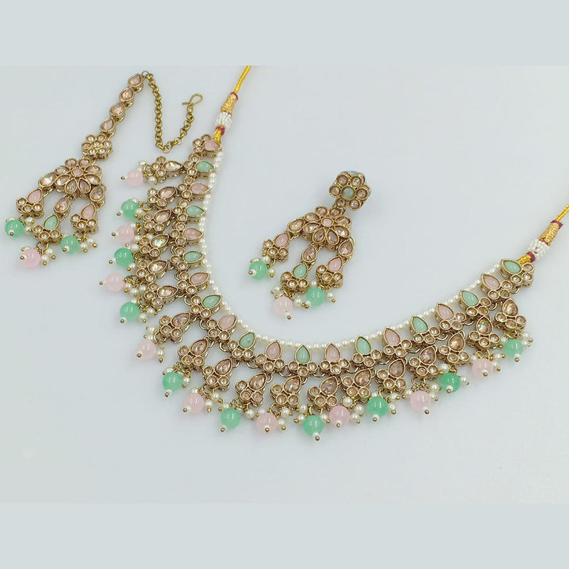 Rajwadi Collection Gold Plated Crystal Stone Pearl  And Beads  Necklace Set