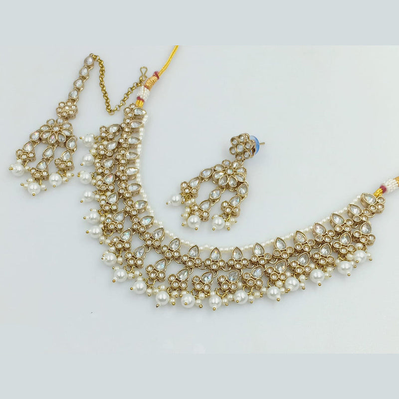 Rajwadi Collection Gold Plated Crystal Stone Pearl  And Beads  Necklace Set