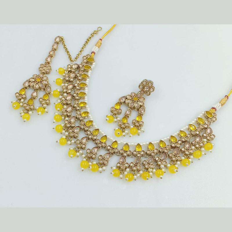 Rajwadi Collection Gold Plated Crystal Stone Pearl  And Beads  Necklace Set