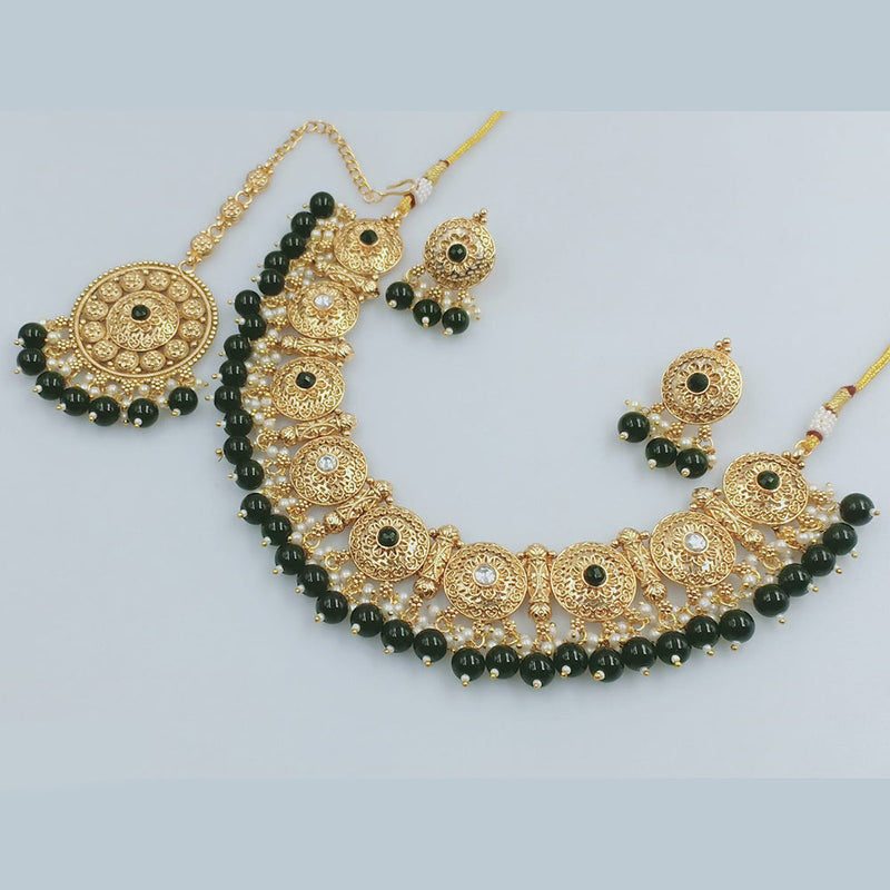 Rajwadi Collection Gold Plated Pearl And Beads Necklace Set