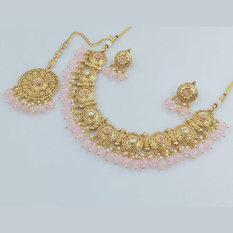 Rajwadi Collection Gold Plated Pearl And Beads Necklace Set