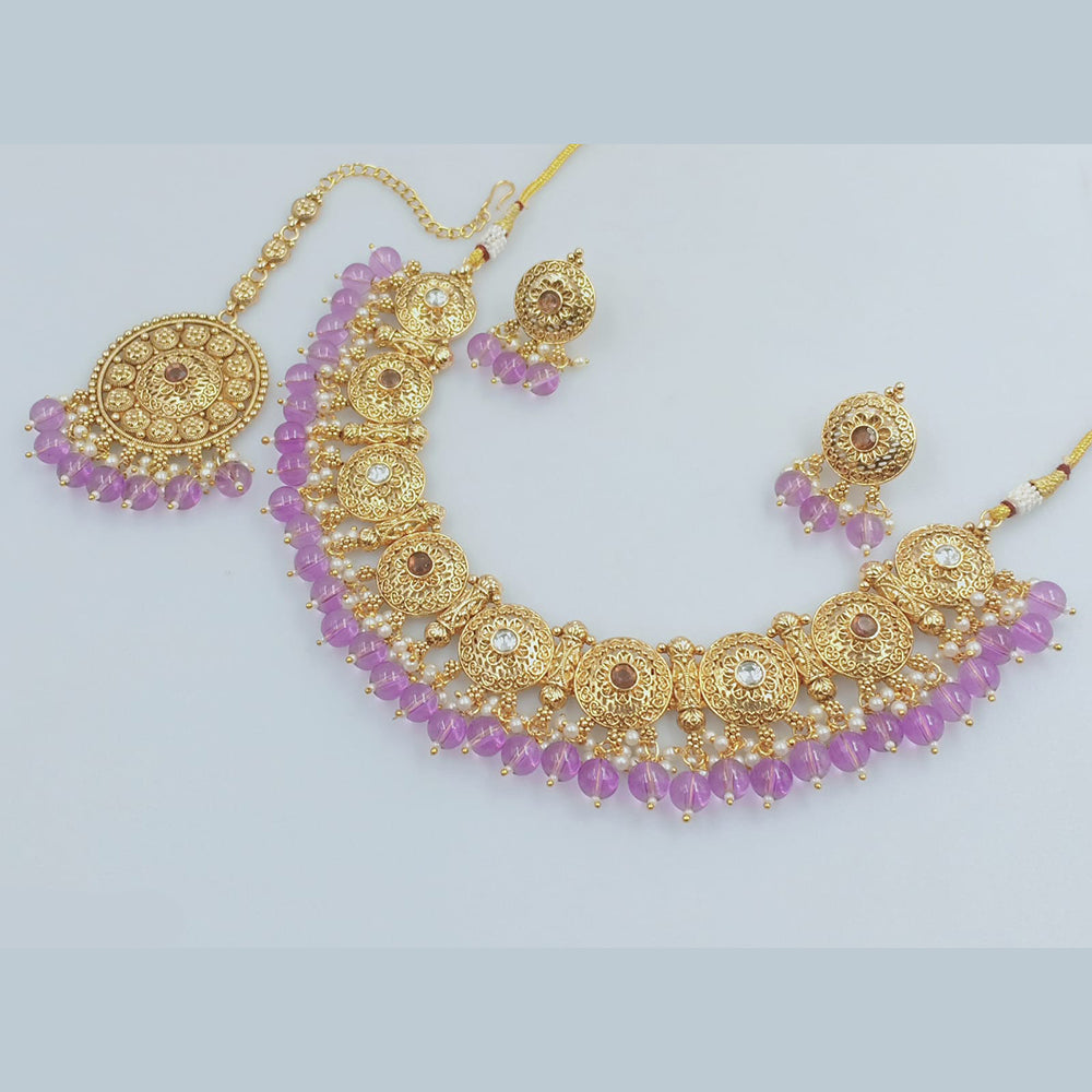 Rajwadi Collection Gold Plated Pearl And Beads Necklace Set