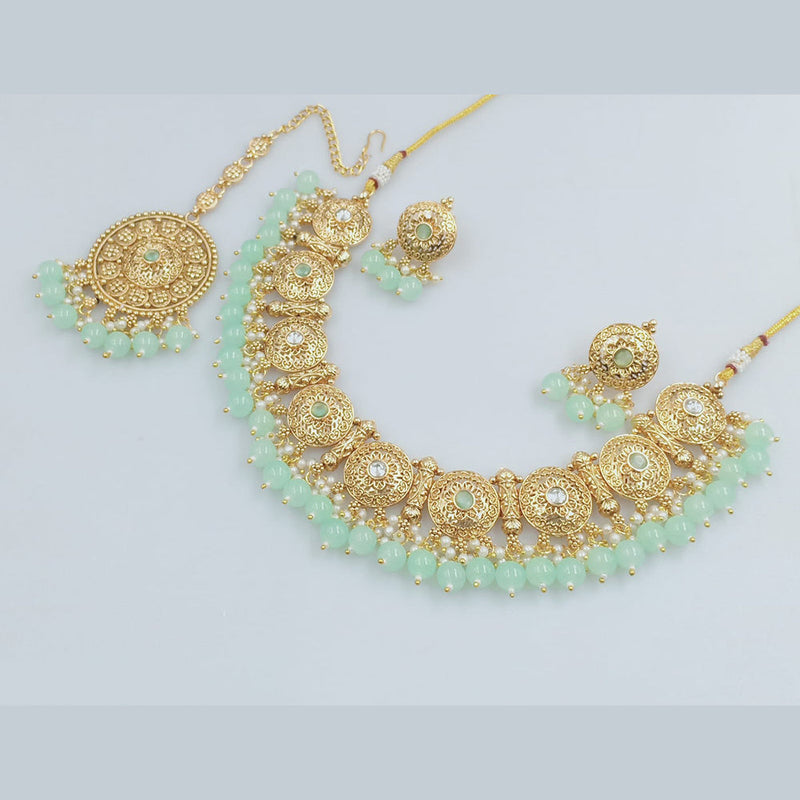 Rajwadi Collection Gold Plated Pearl And Beads Necklace Set