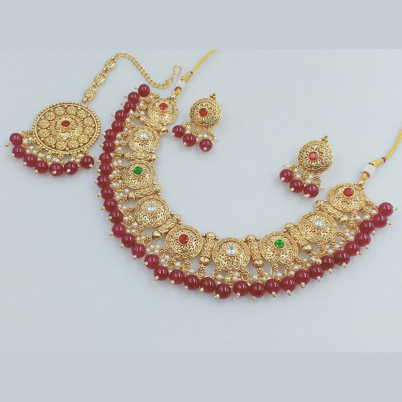 Rajwadi Collection Gold Plated Pearl And Beads Necklace Set