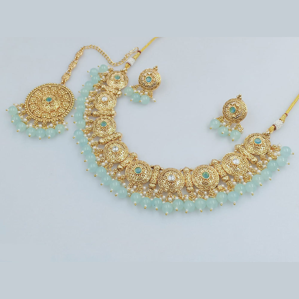 Rajwadi Collection Gold Plated Pearl And Beads Necklace Set