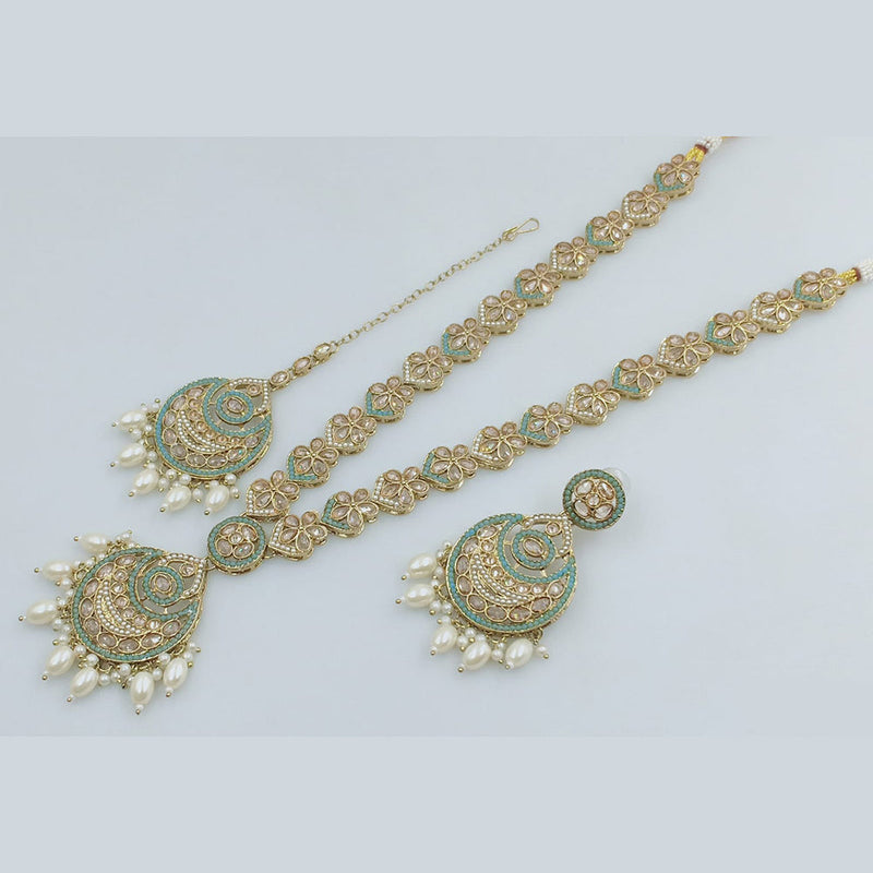 Rajwadi Collection Gold Plated Crystal Stone And Pearl  Long Necklace Set