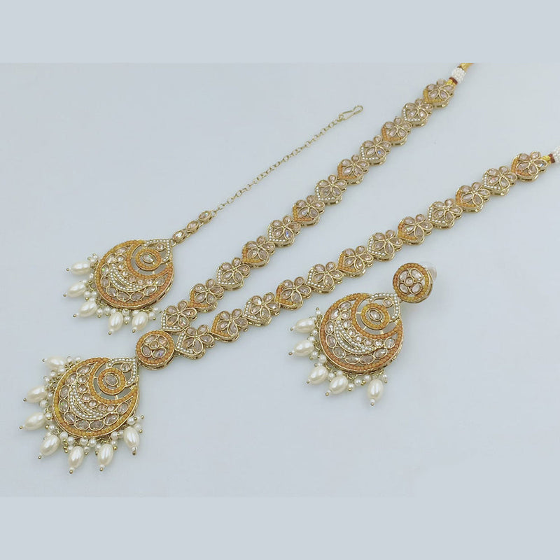 Rajwadi Collection Gold Plated Crystal Stone And Pearl  Long Necklace Set