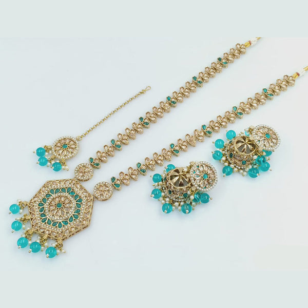 Rajwadi Collection Gold Plated Crystal Stone Pearl  And Beads Long Necklace Set