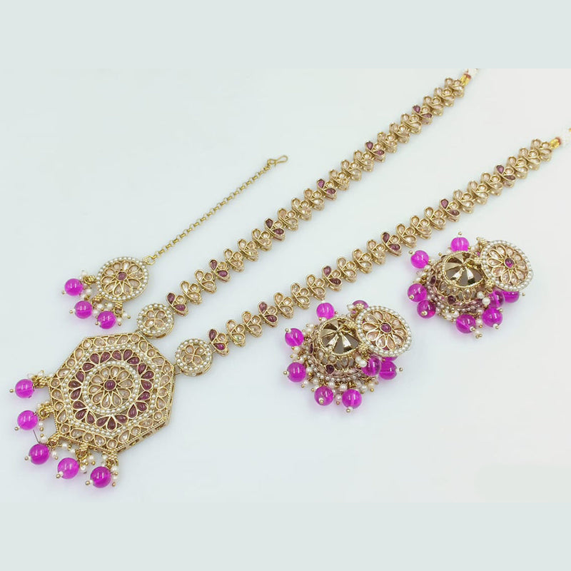 Rajwadi Collection Gold Plated Crystal Stone Pearl  And Beads Long Necklace Set