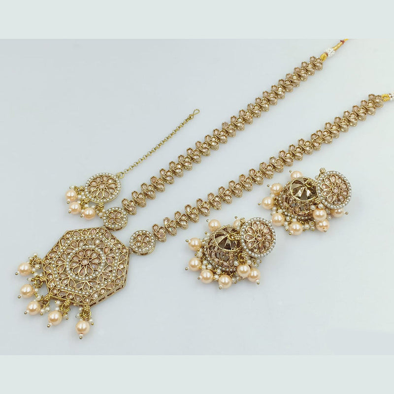 Rajwadi Collection Gold Plated Crystal Stone Pearl  And Beads Long Necklace Set