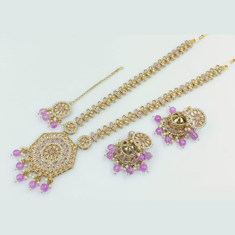 Rajwadi Collection Gold Plated Crystal Stone Pearl  And Beads Long Necklace Set