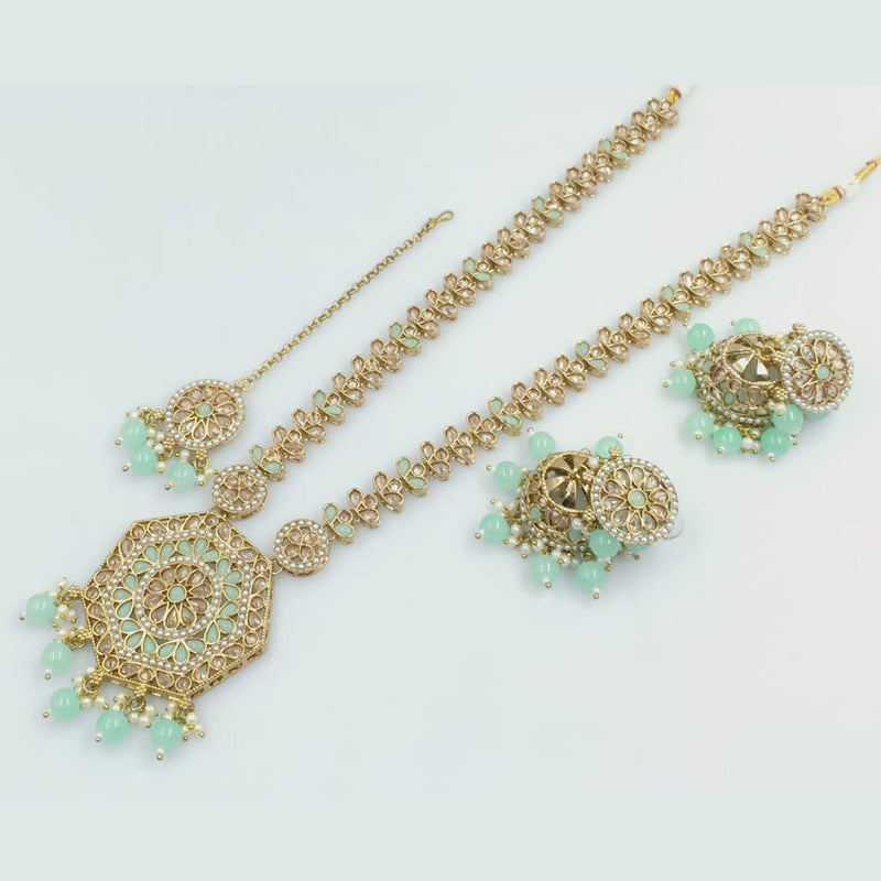 Rajwadi Collection Gold Plated Crystal Stone Pearl  And Beads Long Necklace Set