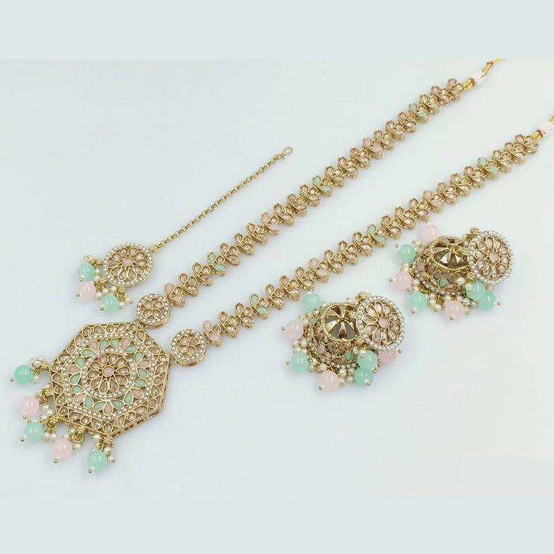 Rajwadi Collection Gold Plated Crystal Stone Pearl  And Beads Long Necklace Set