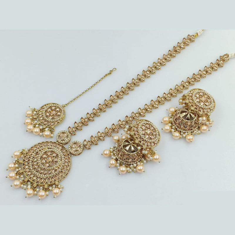 Rajwadi Collection Gold Plated Crystal Stone Pearl  And Beads Long Necklace Set