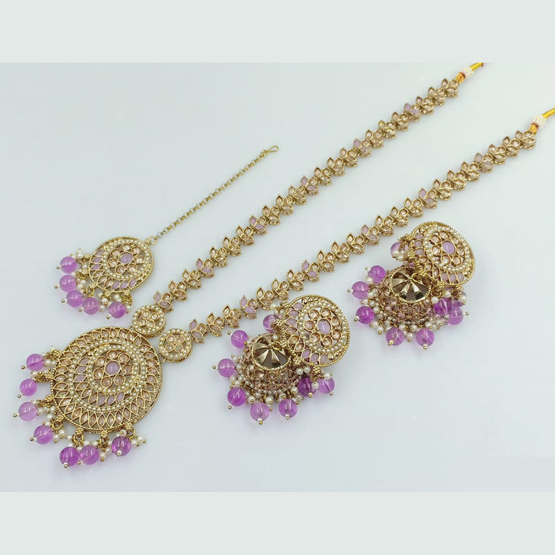 Rajwadi Collection Gold Plated Crystal Stone Pearl  And Beads Long Necklace Set