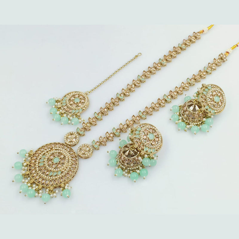 Rajwadi Collection Gold Plated Crystal Stone Pearl  And Beads Long Necklace Set