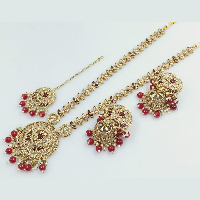 Rajwadi Collection Gold Plated Crystal Stone Pearl  And Beads Long Necklace Set