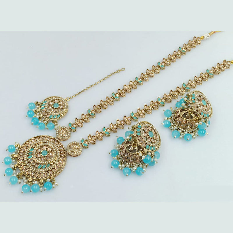 Rajwadi Collection Gold Plated Crystal Stone Pearl  And Beads Long Necklace Set