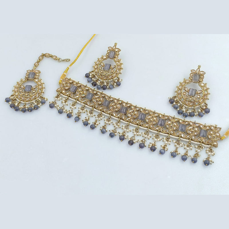 Rajwadi Collection Gold Plated Crystal Stone Pearl And Beads Choker Necklace Set