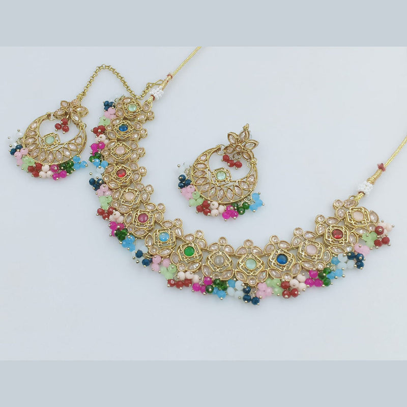 Rajwadi Collection Gold Plated Crystal Stone And Pearls Necklace Set