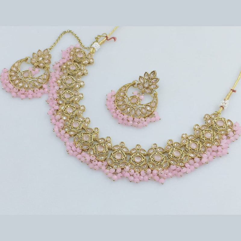 Rajwadi Collection Gold Plated Crystal Stone And Beads Necklace Set