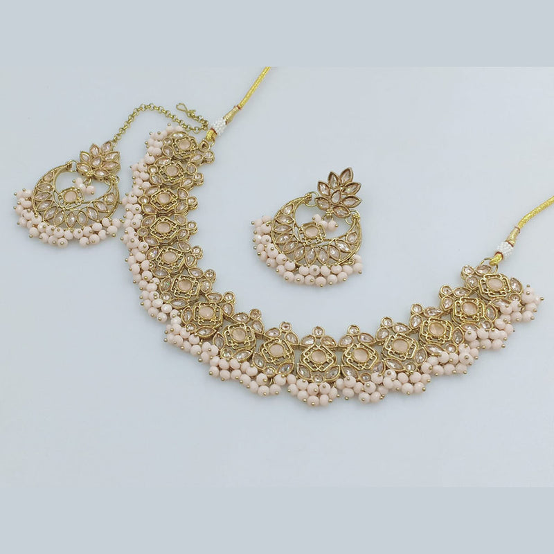 Rajwadi Collection Gold Plated Crystal Stone And Beads Necklace Set